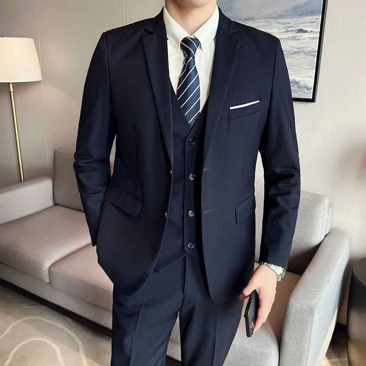 Stylish men's wedding suit, three-piece design with a sophisticated notch lapel.