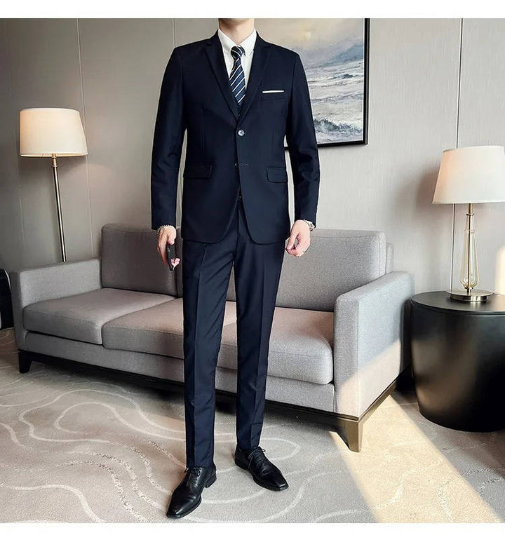 Sophisticated menswear: a three-piece formal suit with classic notch lapel.