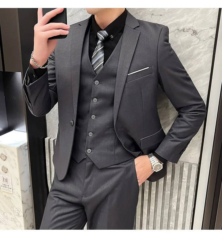 Handsome men's prom suit, three-piece style, with a modern notch lapel.