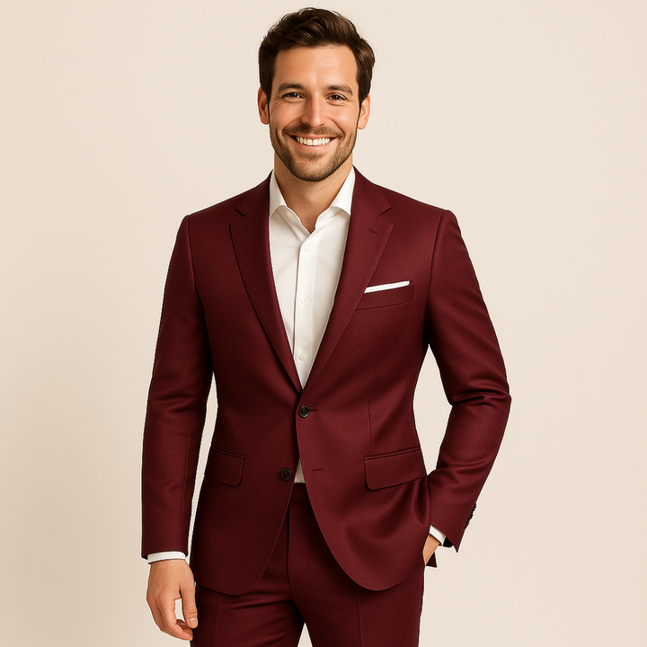 Classic men's formal suit, two-piece set featuring a refined blazer and tailored pants.