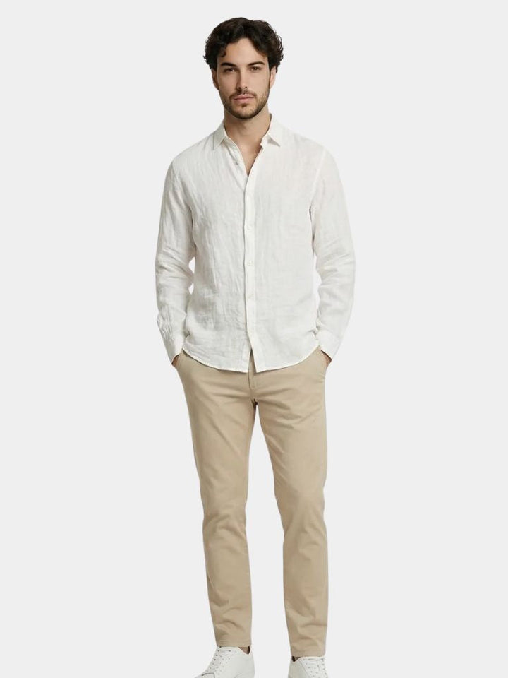 Lightweight men's long sleeve collared shirt. Franklin breathable top, ideal for summer comfort & style.