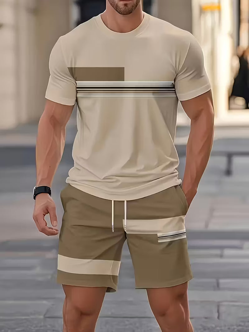 Breathable men's summer shirt and shorts set. Ideal casual two-piece outfit for outdoor activities & vacation.