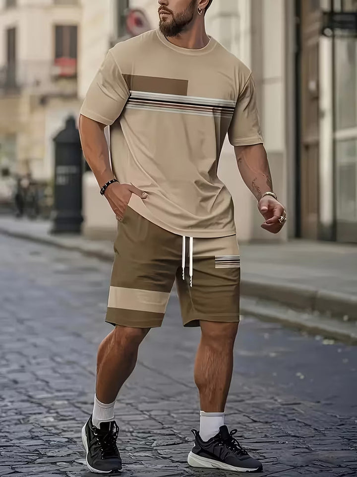 Versatile men's summer shirt & shorts set. A comfortable two-piece casual outfit, perfect for warm weather.
