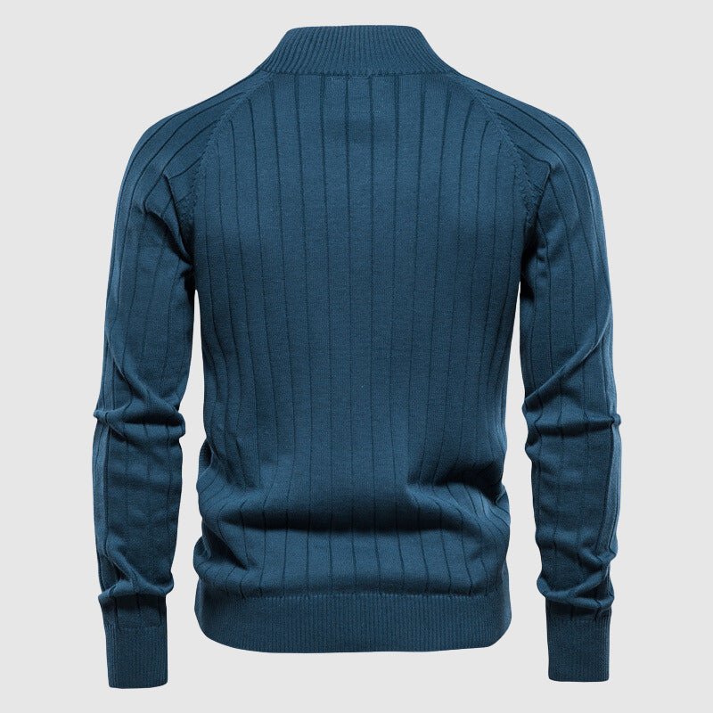 Elegant men's full zip sweater, a versatile layering piece for casual or smart-casual outfits.