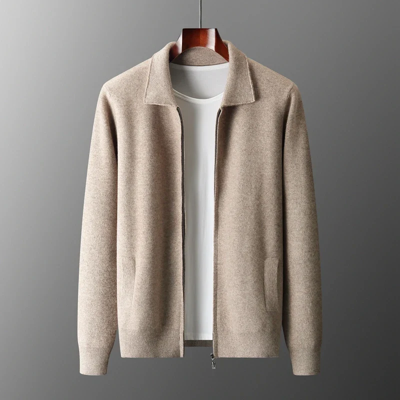 Men's full-zip collared knit sweater in a casual style, perfect for everyday layering and comfort.