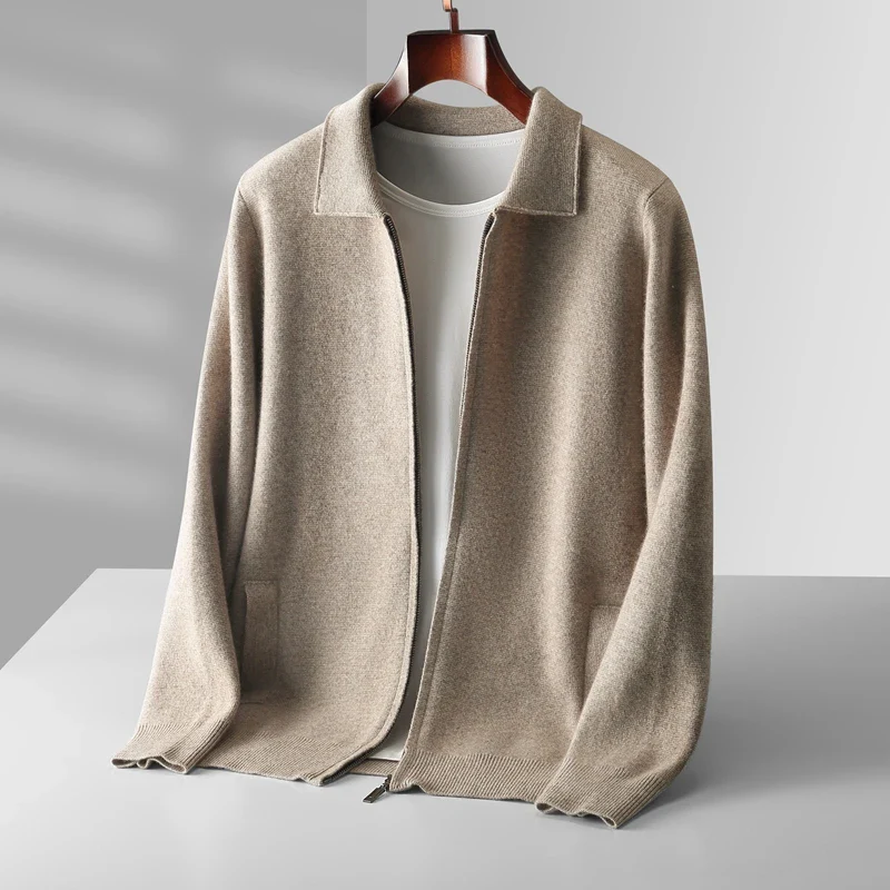 Men's full-zip collared sweater, an ideal layering piece for casual and smart casual outfits.