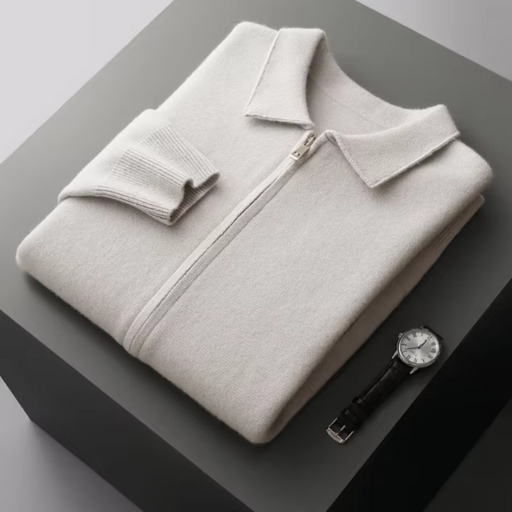 Knit men's full-zip collared sweater, long sleeve and comfortable for versatile styling & men's fashion.