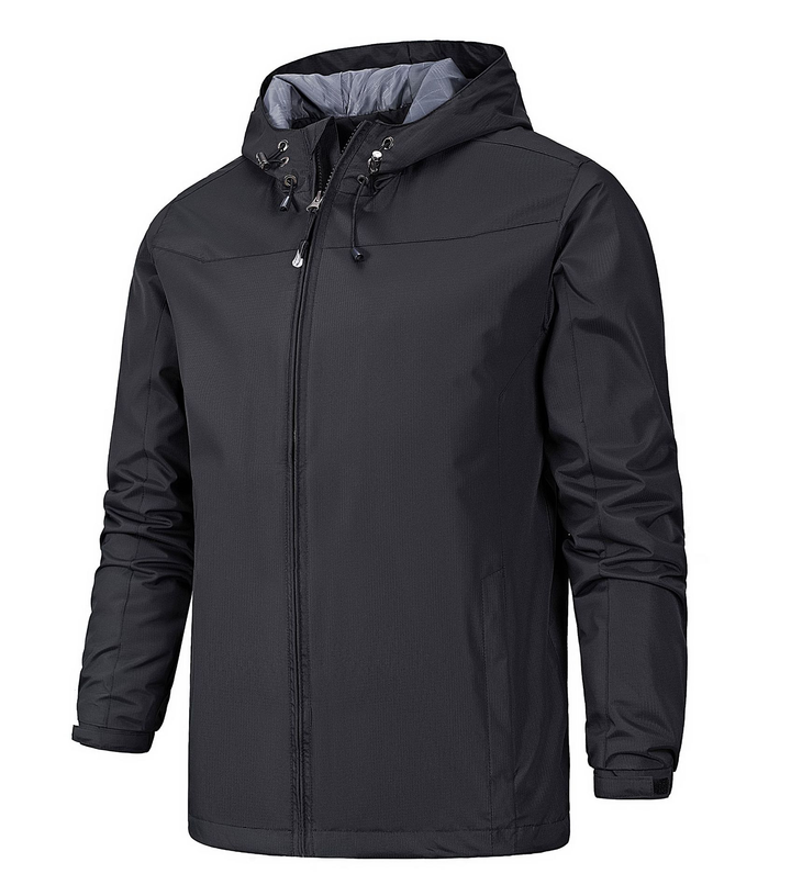 Classic men's full zip hooded jacket. Features a practical drawstring hood & comfortable fit for versatile fall outerwear.