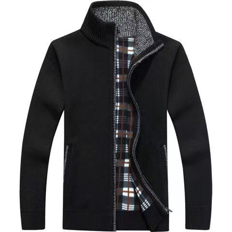 Men's full zip jacket with warm plaid lining, ideal for autumn & winter casual wear.