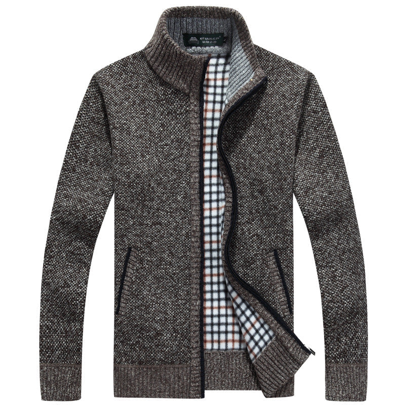 Cozy men's full zip jacket with soft plaid lining. Comfortable winter outerwear for men.