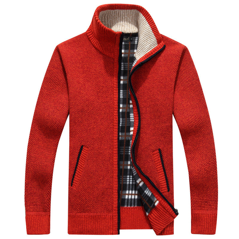Men's full zip jacket with cozy plaid lining, stylish & warm for autumn & winter.
