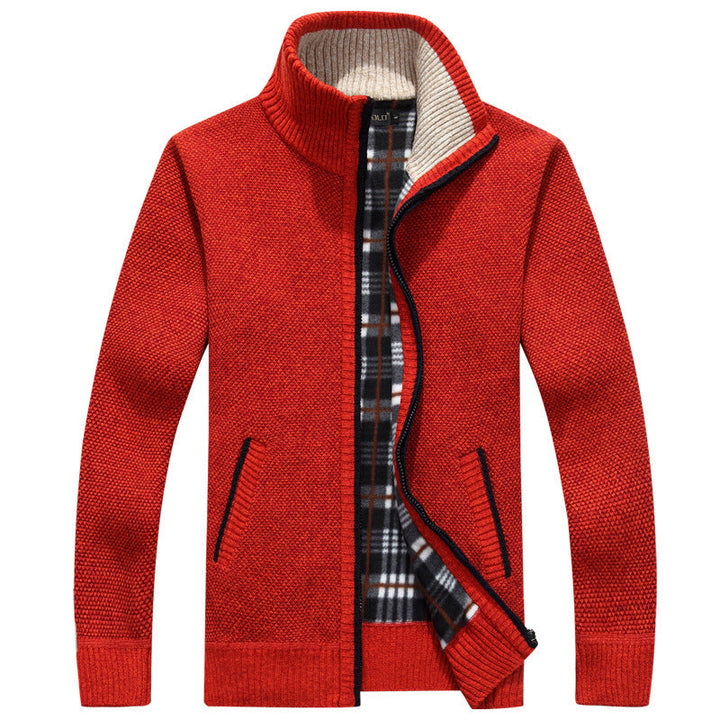 Men's full zip jacket with cozy plaid lining, stylish & warm for autumn & winter.