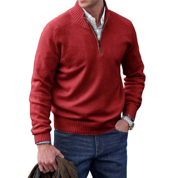 Modern men's long-sleeve full-zip sweater, offering comfort & style for cooler days.