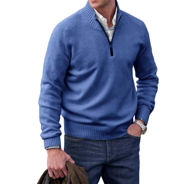 Practical men's zip-up sweater, combining fashion & comfort for versatile men's knitwear.