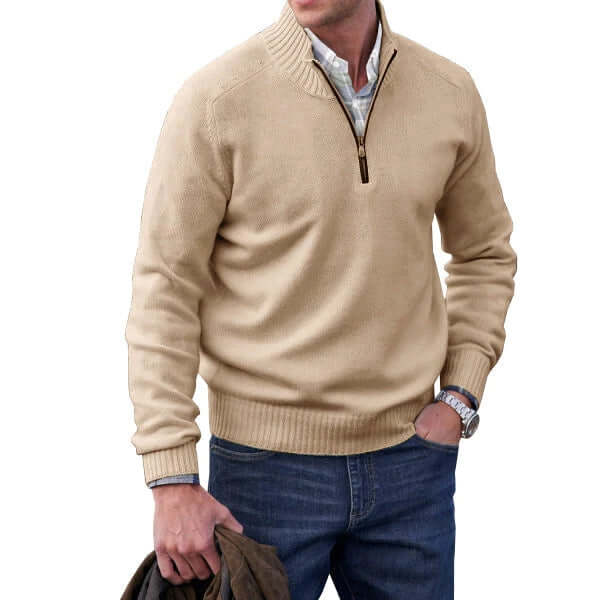 Versatile men's full-zip knit sweater, perfect for effortless layering & everyday style.