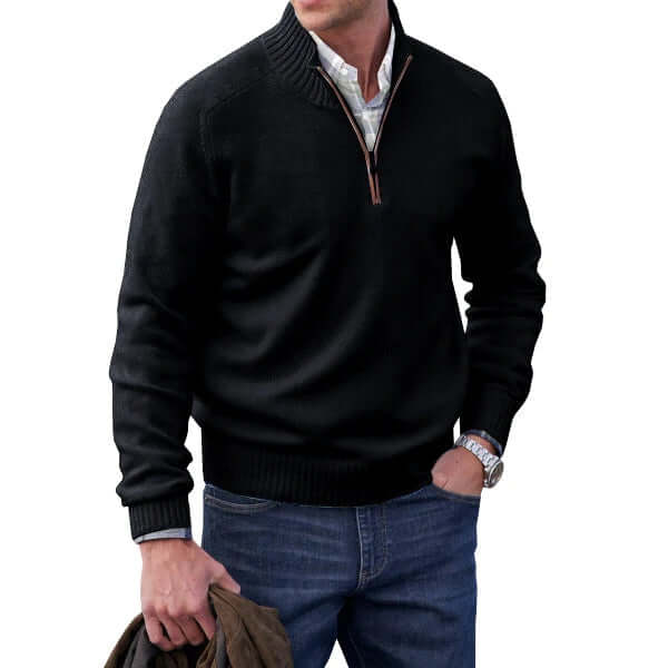 Classic men's full-zip sweater, ideal for convenient everyday comfort and versatile styling.