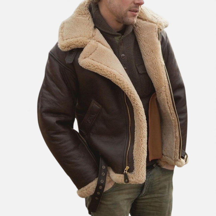 Classic men's winter jacket, fur-lined for ultimate warmth. Stylish outerwear, ideal for cold weather layering.