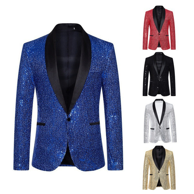 Men's glamorous black sequin blazer, perfect for parties, proms, or special events.