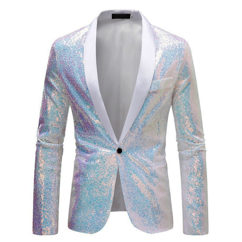 Stylish men's sequin blazer, perfect for a show-stopping look at proms, galas, and festive parties.