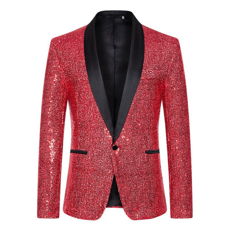 Men's slim fit sequin party jacket in black, an ultimate festive attire for a memorable night out.