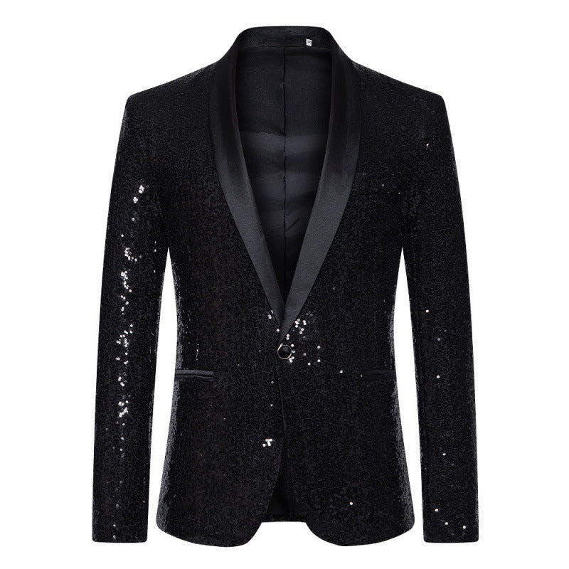 Luxury men's sequin blazer. This shimmering black party jacket adds glamour to any evening event.