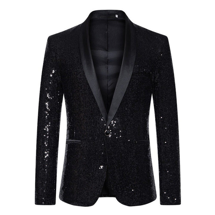 Luxury men's sequin blazer. This shimmering black party jacket adds glamour to any evening event.