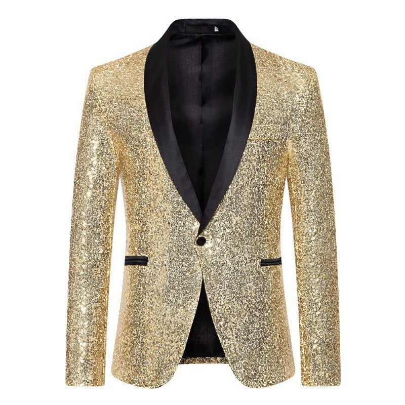 Eye-catching black sequin blazer for men, a perfect wedding blazer or prom jacket for a dazzling look.