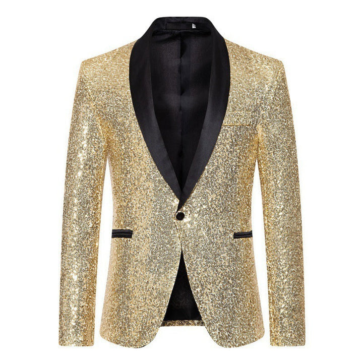 Eye-catching black sequin blazer for men, a perfect wedding blazer or prom jacket for a dazzling look.