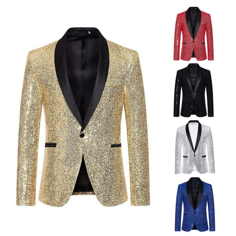 Formal men's black sequin blazer jacket, designed to shine bright at any special occasion or party.