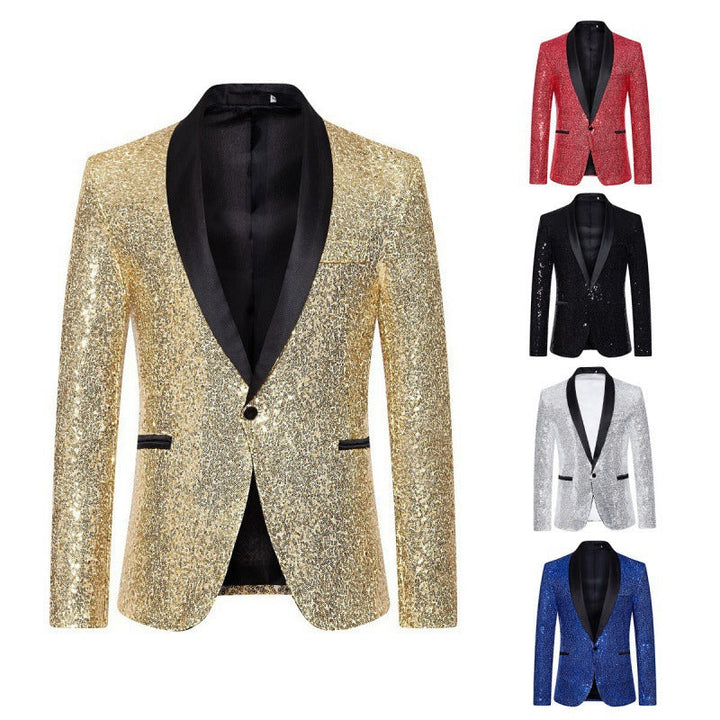 Formal men's black sequin blazer jacket, designed to shine bright at any special occasion or party.