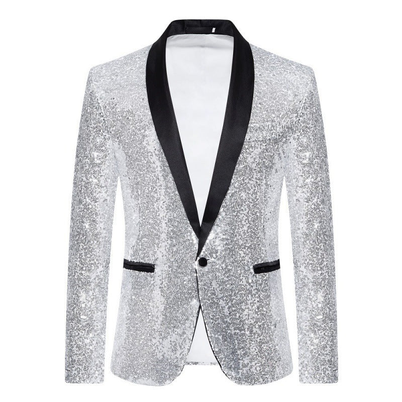 Glamorous men's sequin party jacket, versatile for prom, weddings, and other festive events.