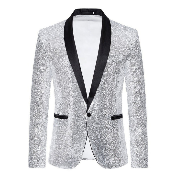 Glamorous men's sequin party jacket, versatile for prom, weddings, and other festive events.