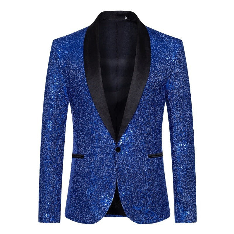 Black sequined men's blazer, a luxury evening jacket for making a statement at formal gatherings.