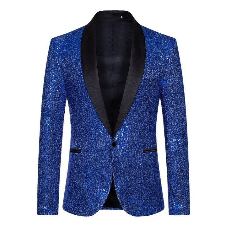 Black sequined men's blazer, a luxury evening jacket for making a statement at formal gatherings.