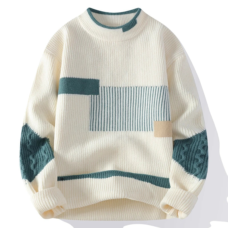 Men's graphic crew neck sweater, long sleeve pullover for casual winter wear. Comfortable autumn fashion.