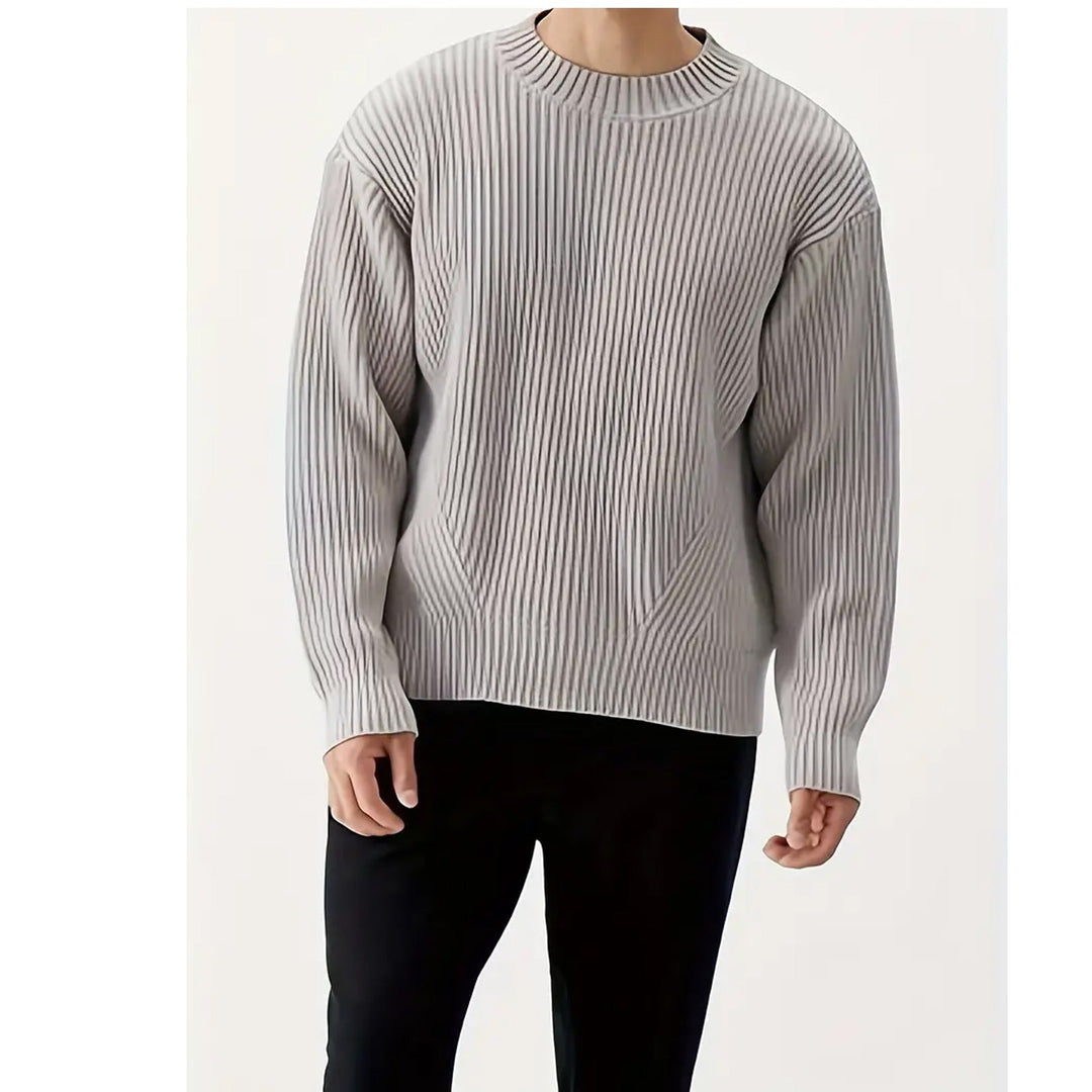 Classic men's grey crewneck sweater with a relaxed fit. Versatile casual wear for everyday comfort.