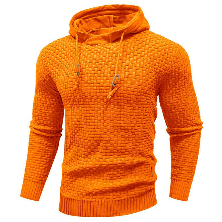 Men's casual dark grey textured pullover hoodie, perfect for versatile layering style.