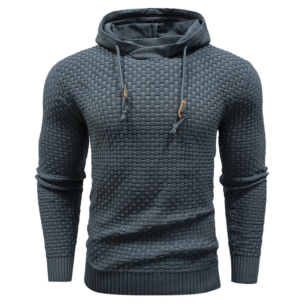 Comfortable men's gray textured hoodie, long sleeve pullover top for versatile everyday wear.