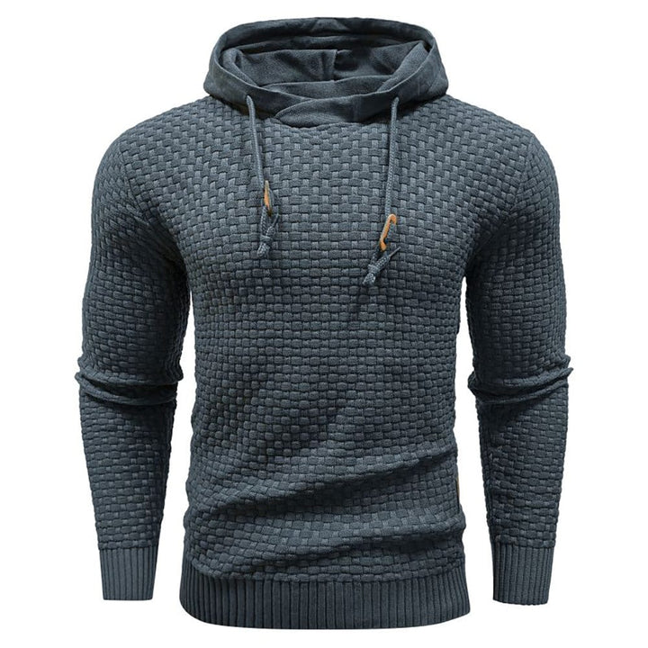 Comfortable men's gray textured hoodie, long sleeve pullover top for versatile everyday wear.