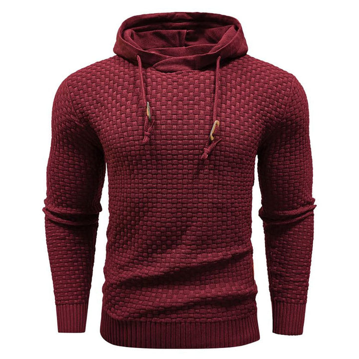 Casual men's textured pullover hoodie, ideal for layering or as a stand-alone top.