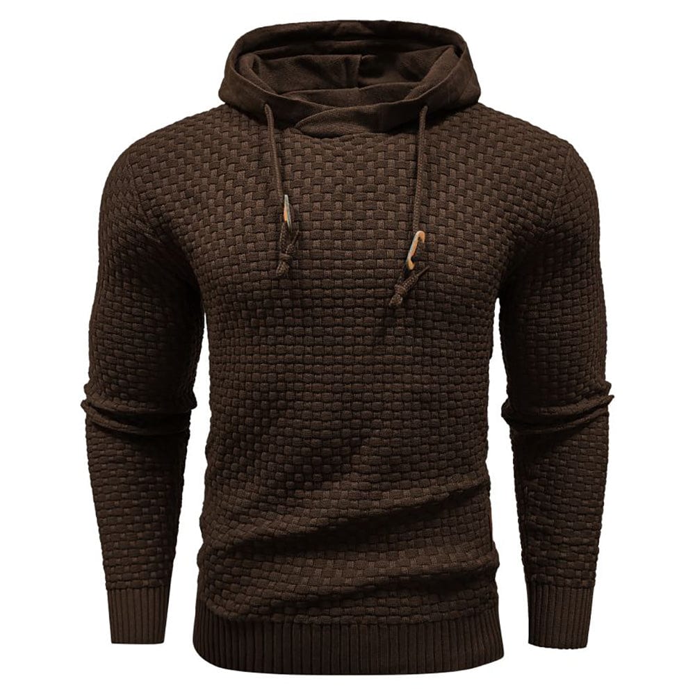 Men's grey textured pullover hoodie for a laid-back, modern layering look.
