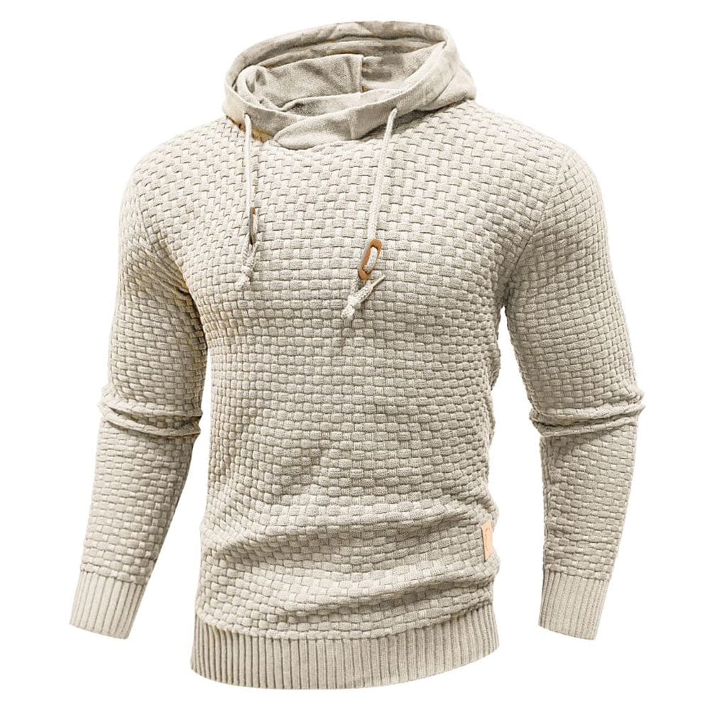 Stylish men's long sleeve textured hoodie in a classic pullover design. Ideal for layering.