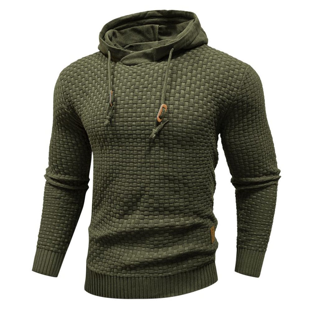 Everyday men's grey textured pullover hoodie. Comfortable long sleeve with adjustable hood.