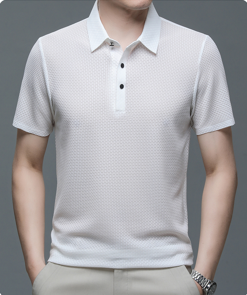 Men's Hadrian short-sleeve button-up polo shirt, versatile, comfortable, classic fit for summer fashion.