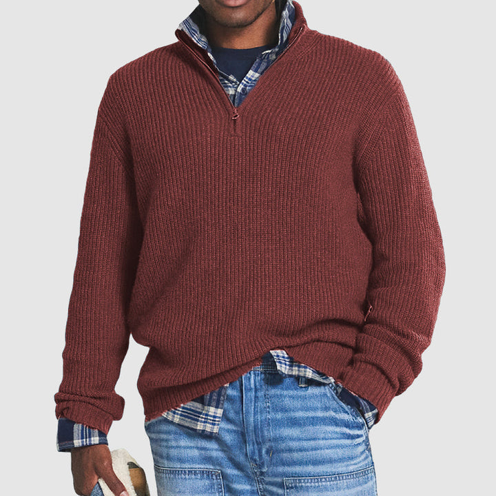 Cozy men's pullover with half-zip closure, perfect for winter.