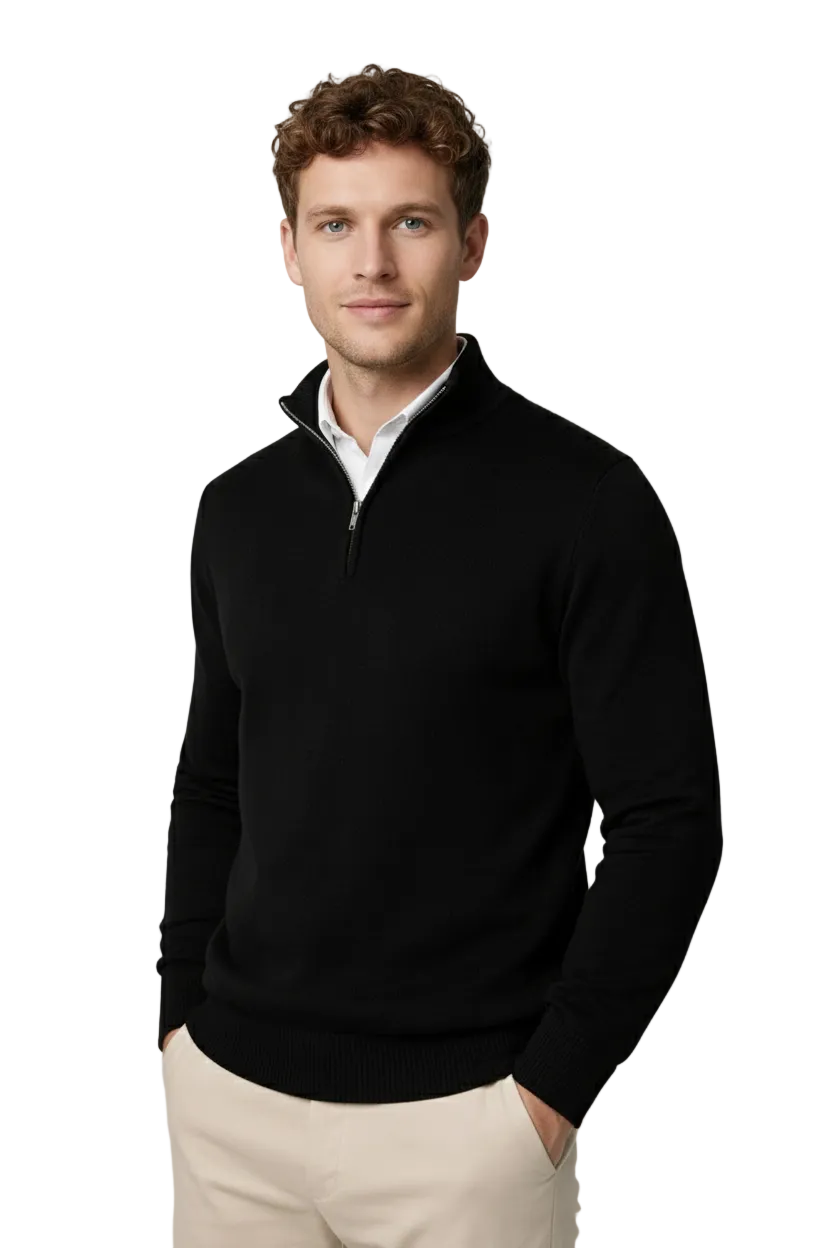 Men's half zip high neck sweater for modern winter comfort and everyday style.