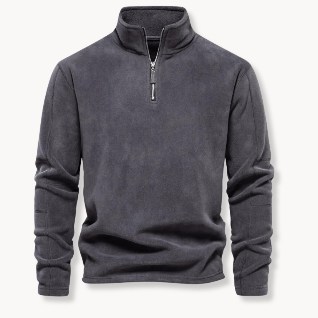Men's half-zip long sleeve pullover sweater with a stand collar, ideal for casual men's fashion.