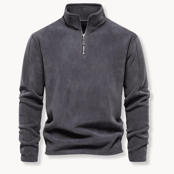 Men's half-zip long sleeve pullover sweater with a stand collar, ideal for casual men's fashion.