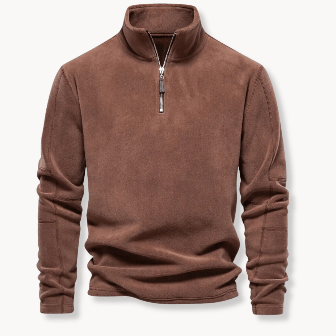 Stylish men's long sleeve half-zip pullover sweater, perfect for winter style and comfortable layered looks.