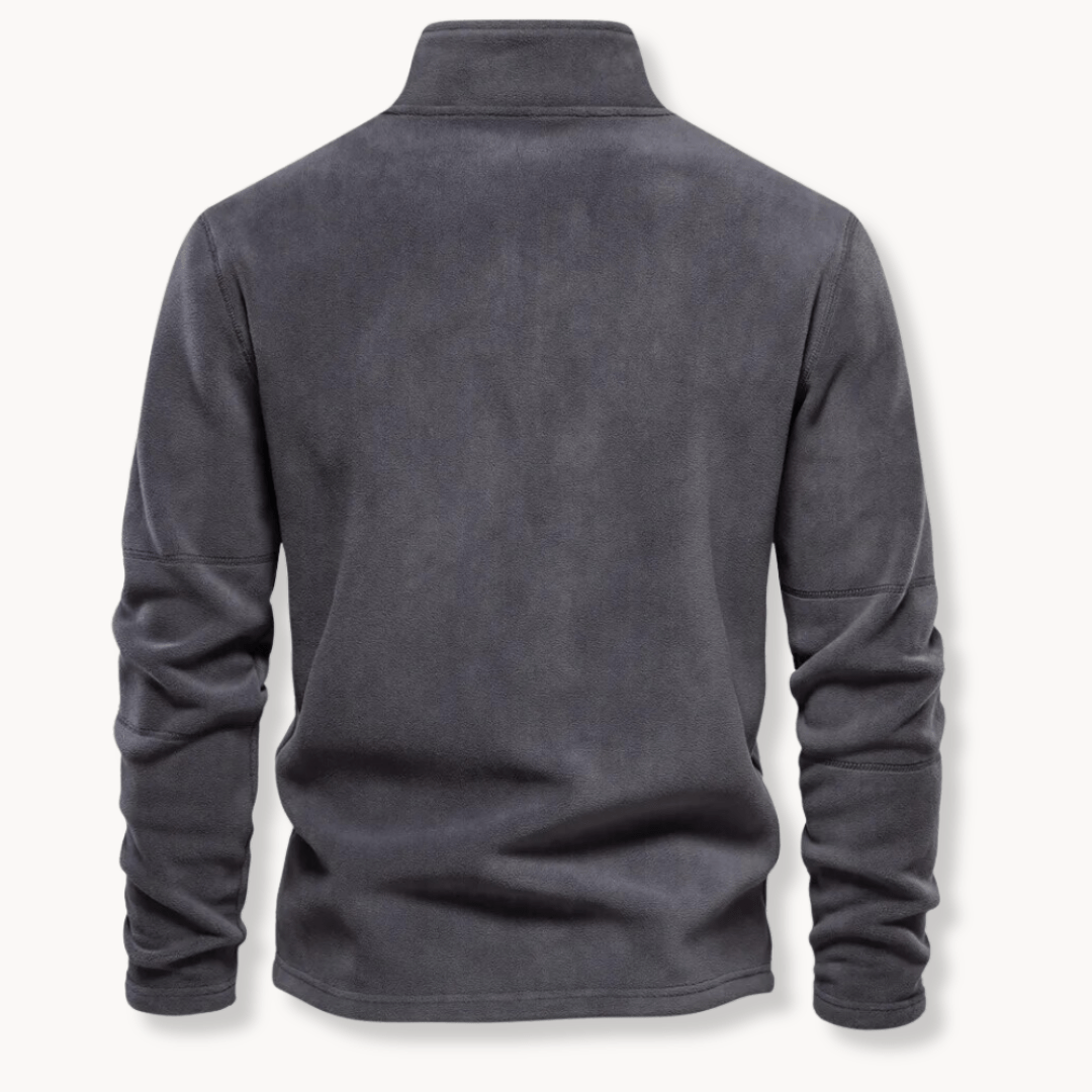 Versatile men's half-zip pullover sweater with long sleeves, great for casual fashion & layered winter style.